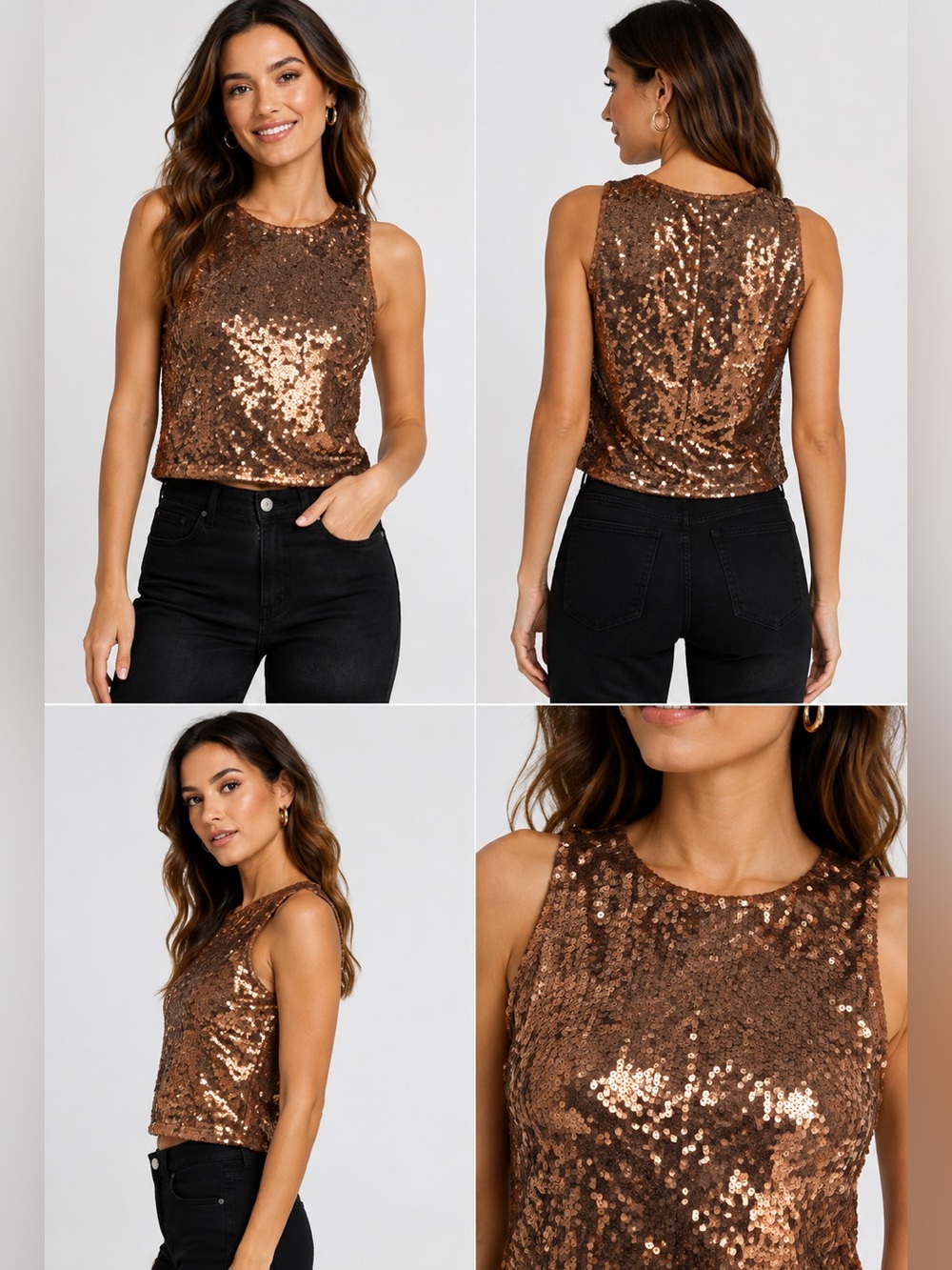 Bar III Bronze Sequin Crop Top Sleeveless Party Sparkle Metallic Size Med NWT